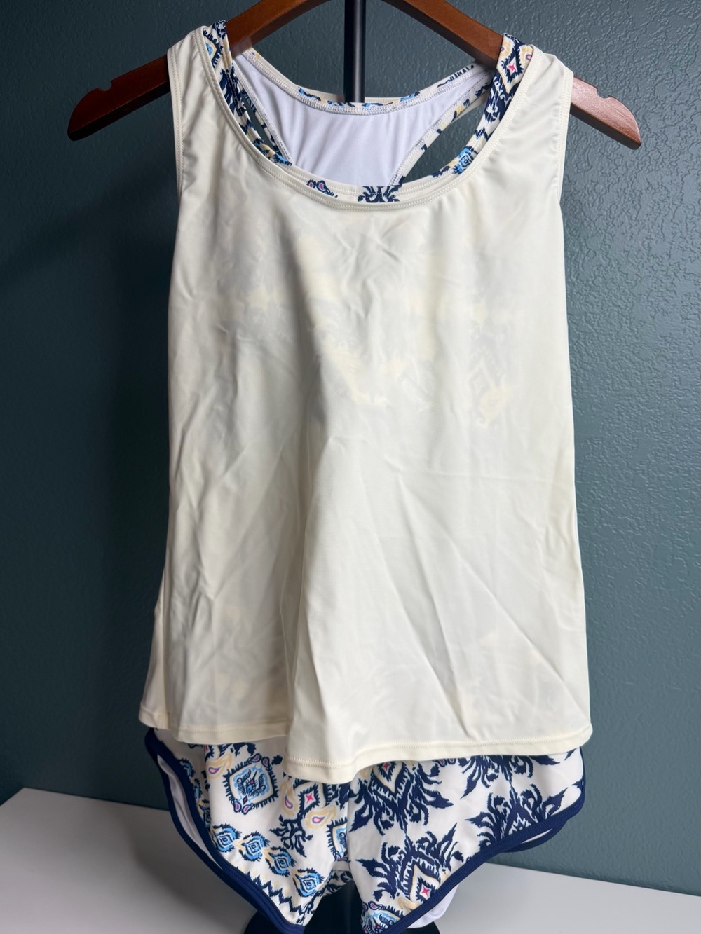 Aleumdr Women’s 3-Piece Athletic Tankini Swimsuit Set Cream & Blue • Size S•NWOT - Picture 2 of 11